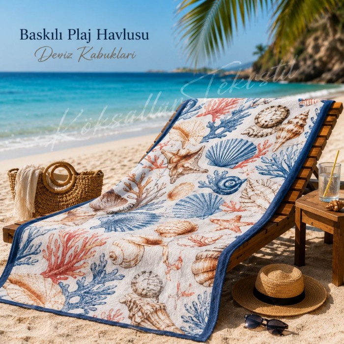 Baskılı Plaj Havlusu Deniz Kabukları